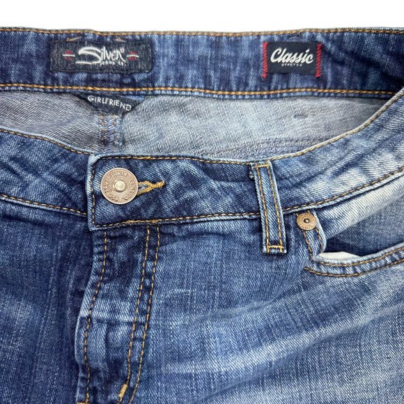 Silver Jeans Mid-Rise Girlfriend Jeans with Destruction (31/27) - Picture 12 of 14